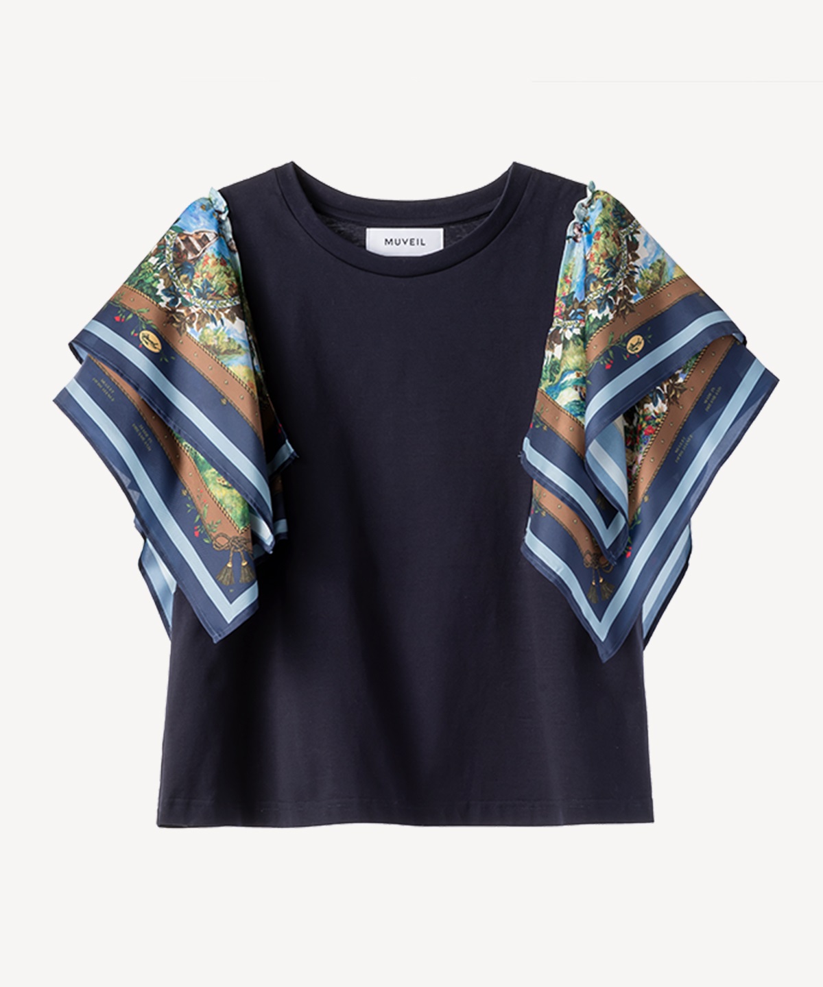 ダック柄スカーフプリントTシャツ(navy-36)