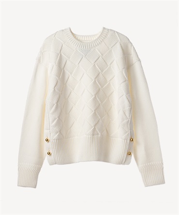 格子編みプルオーバー(off white-36)