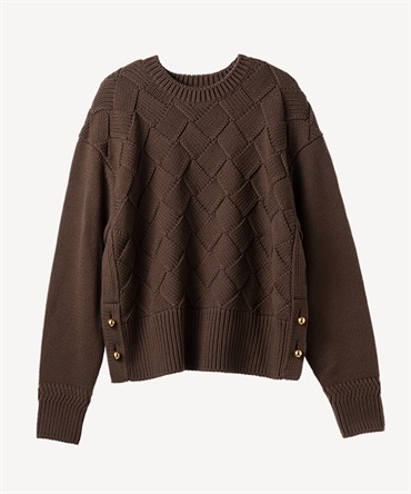 格子編みプルオーバー(brown-36)
